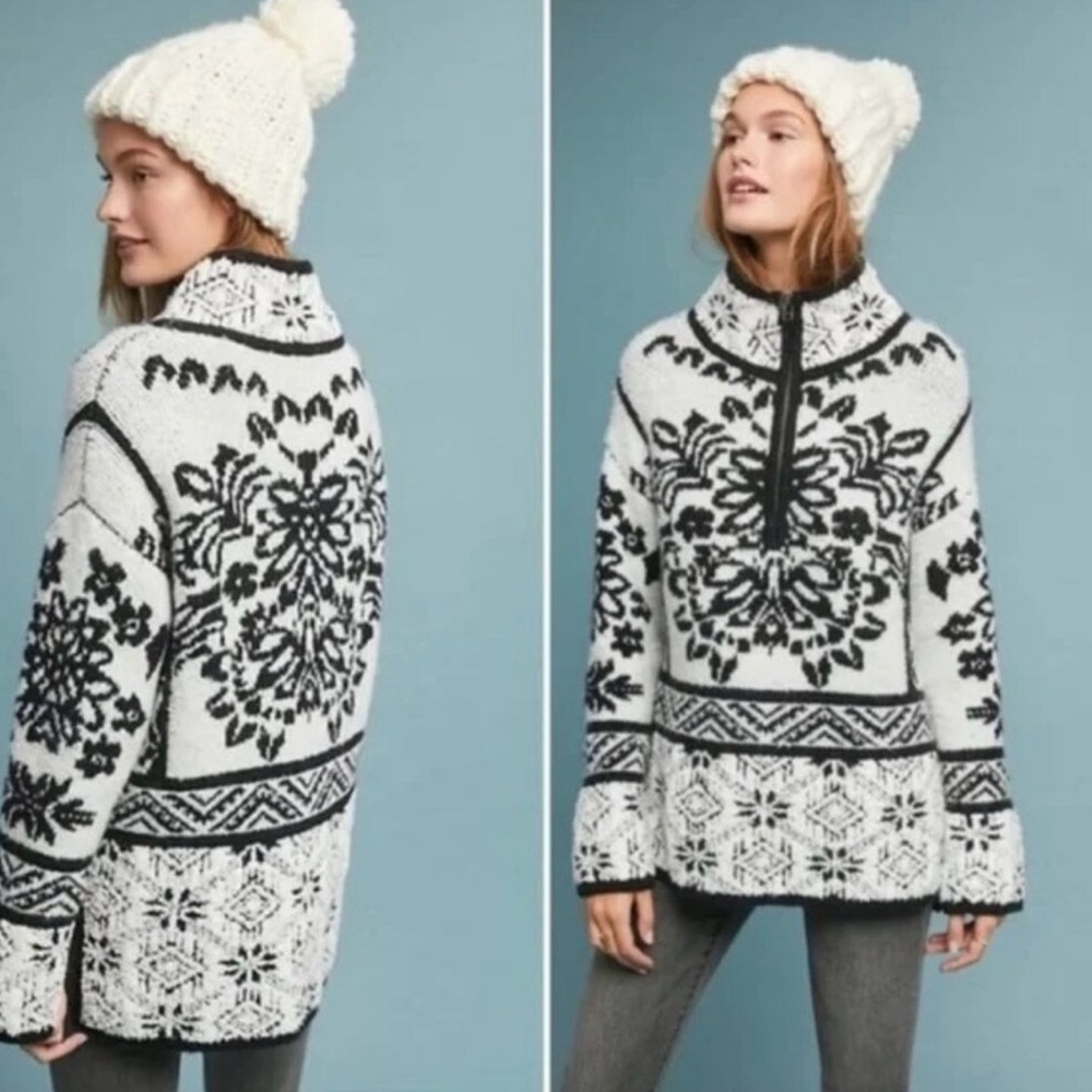 Moth Anthropologie Alaskan Nordic Half Zip Chunky Sweater Alpaca Blend Sz S